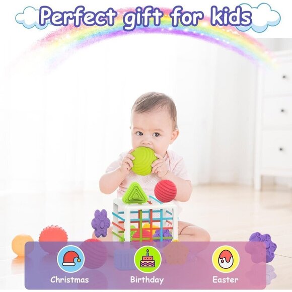 MINGKIDS Montessori cube Toys for 1 Year Old, Toy 6 Pc Multi Sensory Shapes. - Picture 3 of 8